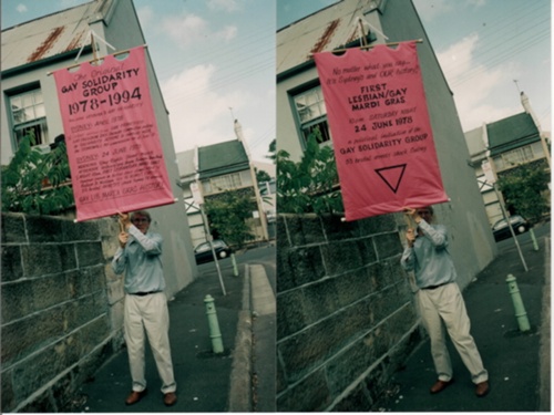 Ken Lovett with banners