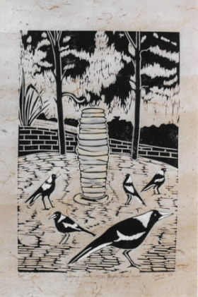 Linocut of reflection Area